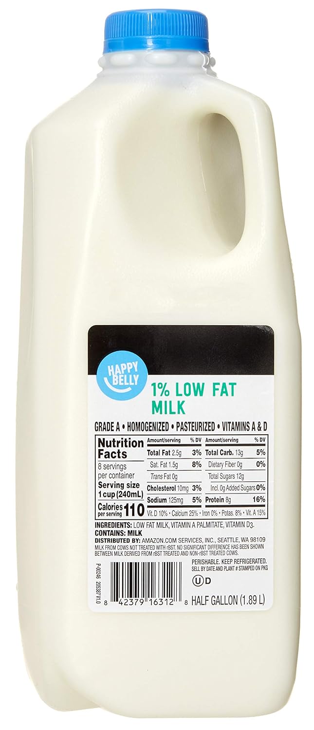 Amazon Brand - Happy Belly 1% Low Fat Milk, Half Gallon, 64 Ounces
