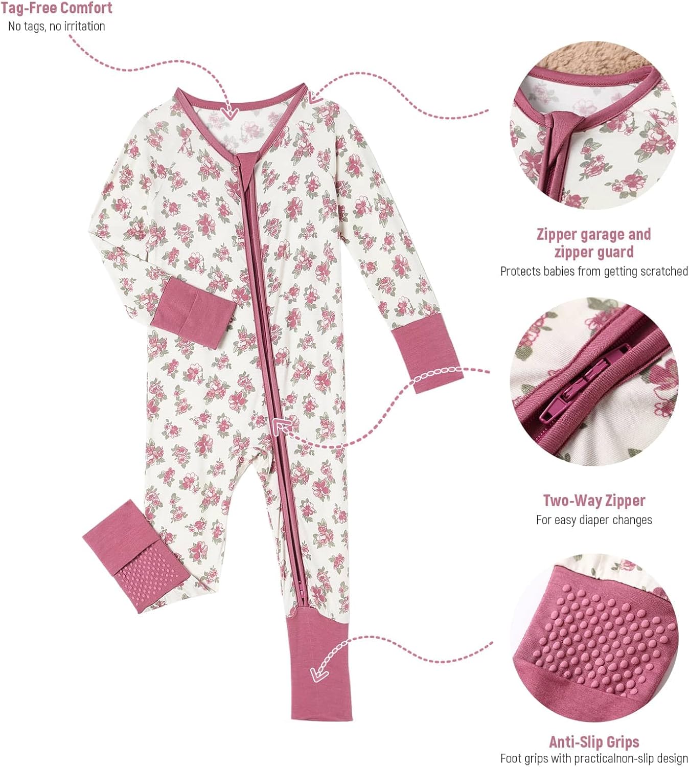 OPAWO Viscose from Bamboo Baby Pajamas Girl 2pack Mittens Cuff 2 Way Zipper Soft Footless Sleeper Baby Boy One-Piece Romper - Image 5