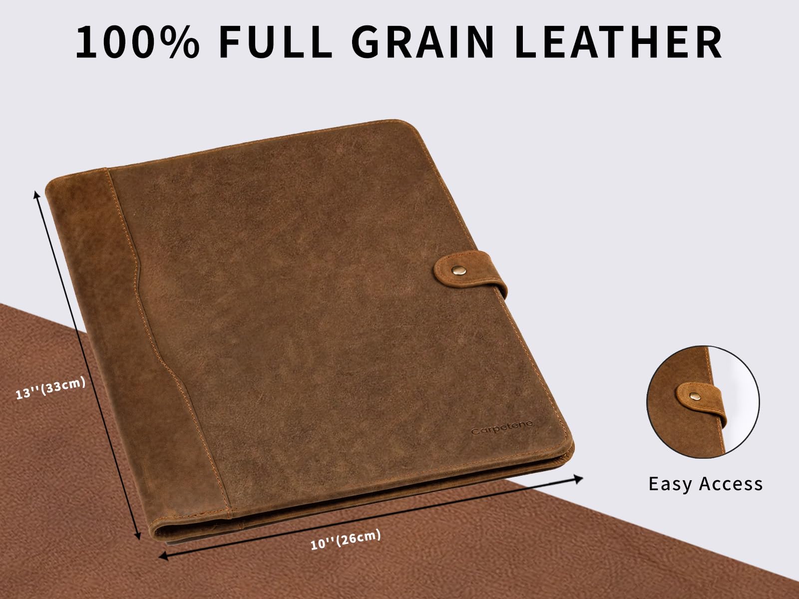 Carpetene Genuine Leather Portfolio, Professional Organizer Padfolio, Resume Folder A4 Document Legal Holder Binder, Writing Letter Notepad, Clipboard Sleeve for Men Women, Business - Image 2