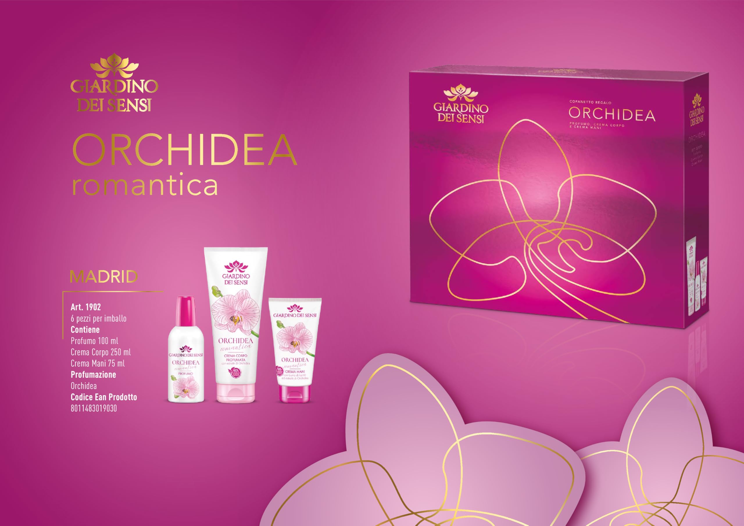 Confezione Regalo Giardino dei Sensi - Cofanetto con Profumo 100ml , Creme Corpo 250ml e Crema Mani 75ml (Orchidea Romantica)