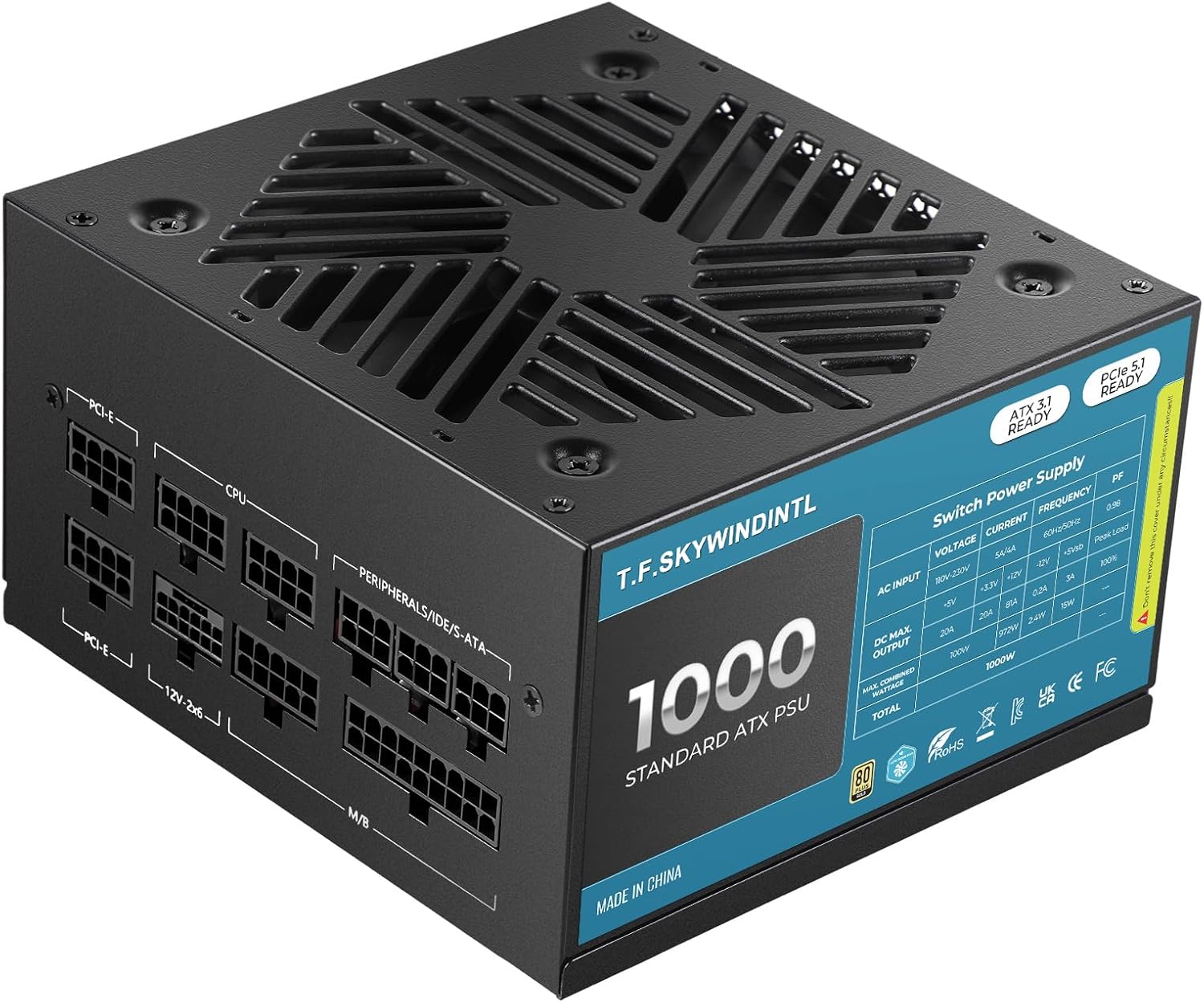 1000W Power Supply ATX 3.1 & PCIe 5.1 Ready - Zero RPM Mode Low Noise Fan 120MM - 105°C Rated Capacitors - 80 Plus Gold Fully Modular Gaming PSU 110-240V 20+4 Pin for Desktop PC Fits Mid Tower Cases