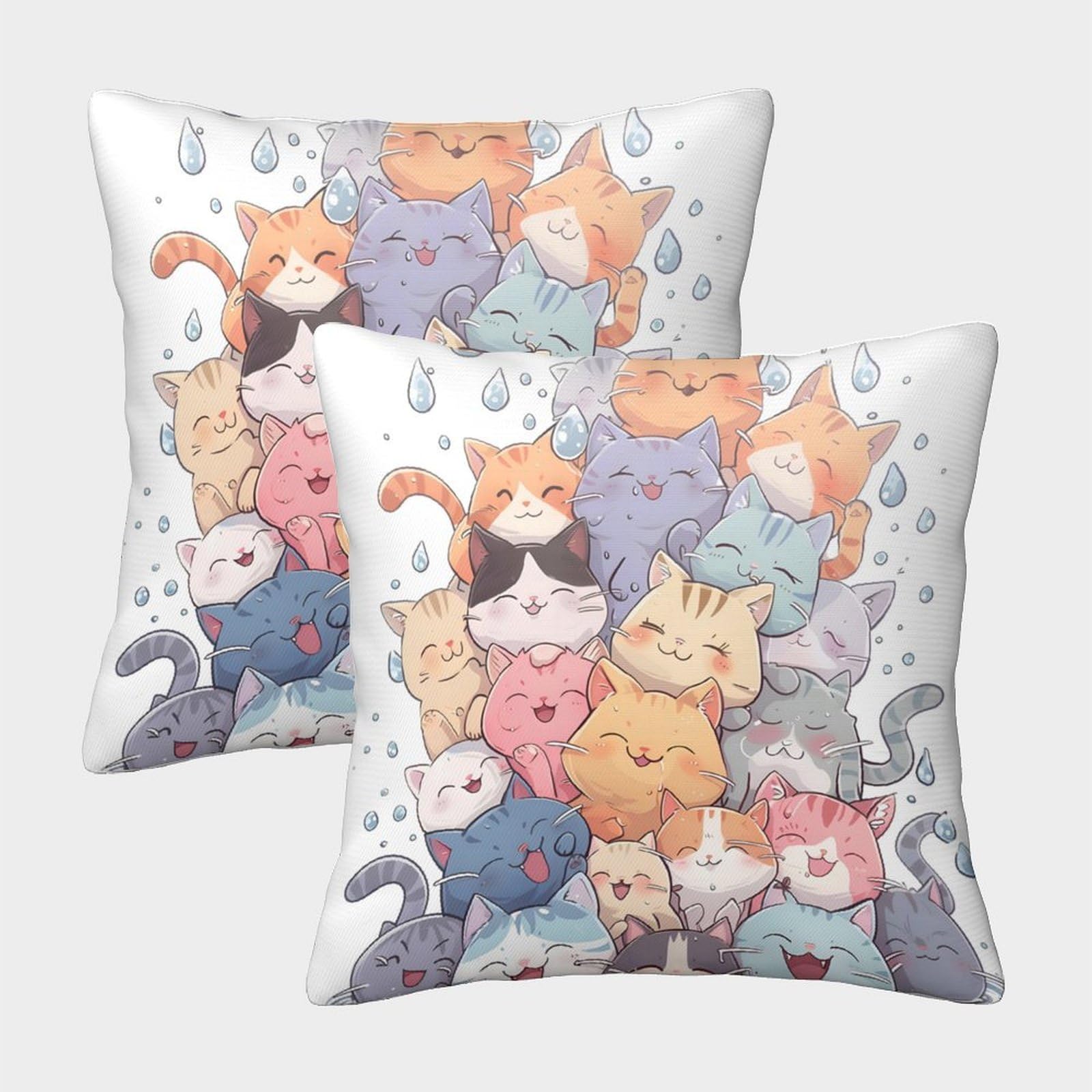 QFVANSIYO Cartoon Style 3D Printed Cat Pillowcase Microfiber Bedroom Decor Cat Pillow Cover for Adults Teens 45x45cm
