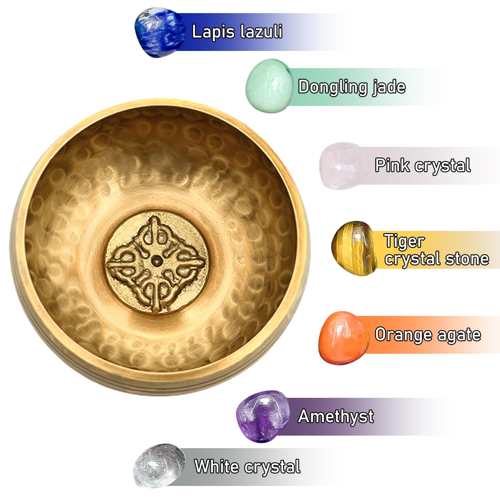 Bol Chantant Tibétain 7 Chakras Avec Pierres De Cristal - Fabriqué Main Au Népal - Pour Méditation, Yoga Et Relaxation