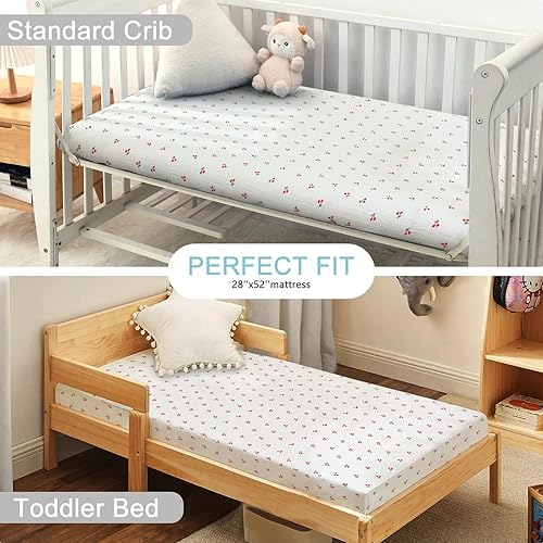 Miniatura 10 de Sábanas de muselina para cuna, 100% algodón orgánico, suave, transpirable, ajustable de 52 x 28 x 9 pulgadas, colchón para cuna de bebé para niña y