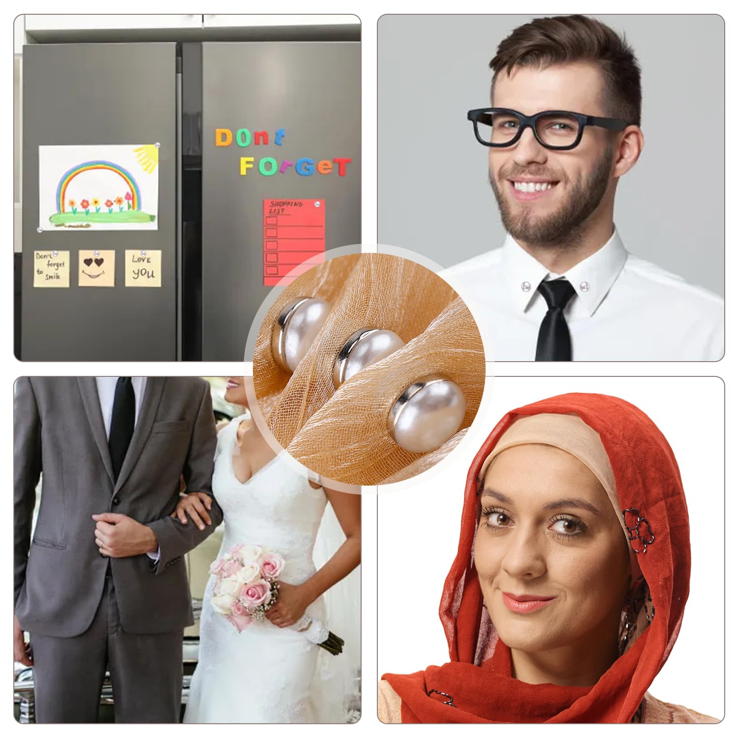 XIHIRCD 10 Paar Schleier Gewichte, Elegant Kleidergewichte für Wind Doppelseitig Künstliche Perlen Vielseitig Einsetzbar Hijab-Magnetnadeln für Braut Hochzeit Schleierzubehör Muslimische Schals