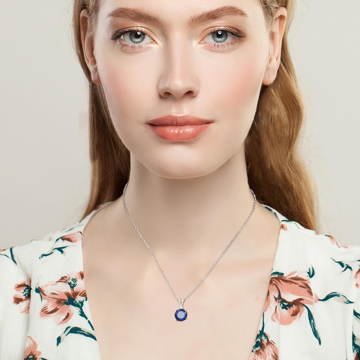 Sapphire Necklace 925 Sterling Silver Dainty Round Necklace Birthstone Necklace Sapphire Jewelry Blue Pendant Necklaces for Women - Image 3