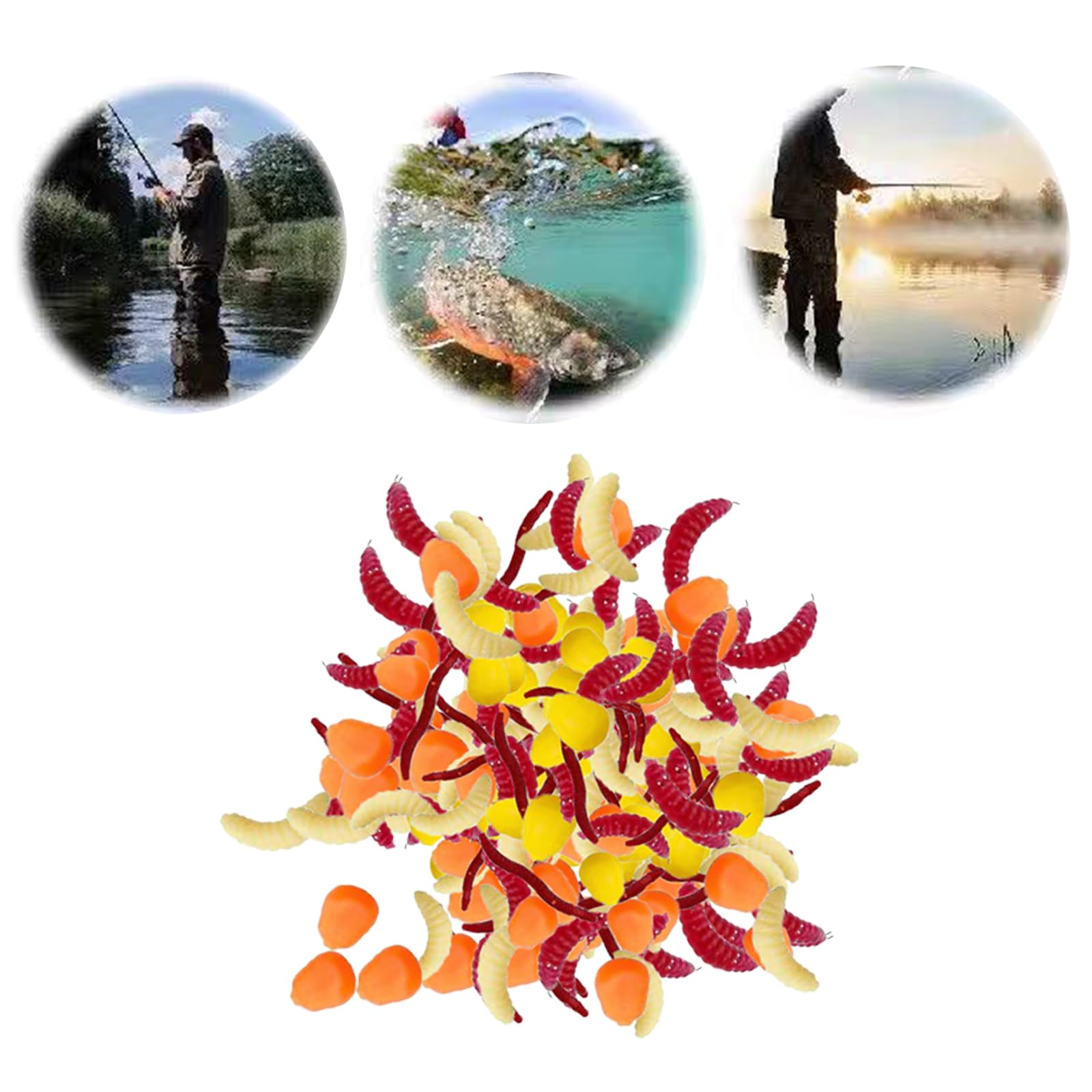 100pcs Peces de Gusanos de Cebo Artificial,Gusanos de plástico Blandos Señuelo de Pesca de Gusanos Señuelo de Pesca de Gusanos para Agua Salada y Agua Dulce,señuelo de Pesca de plástico