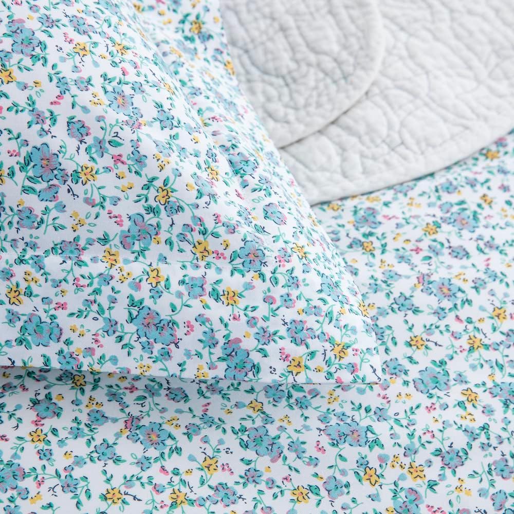 DAUAOTO King Size Pillowcases, Cotton Shams Pillow Cover 2 Pieces Set 20"x36", Farmhouse Ditsy Floral Pattern Blue