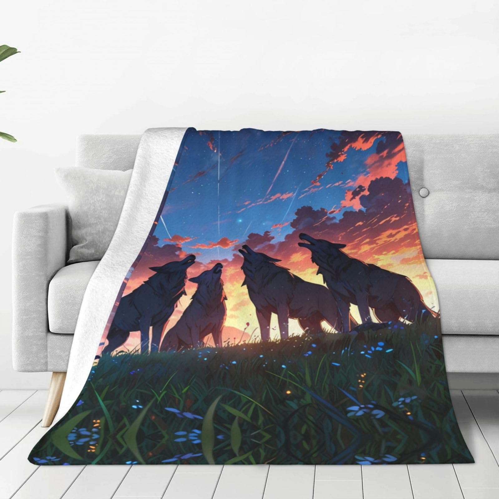 Plaid en micro polaire multi-usages Steppe Wolf 152,4 x 127 cm pour lit