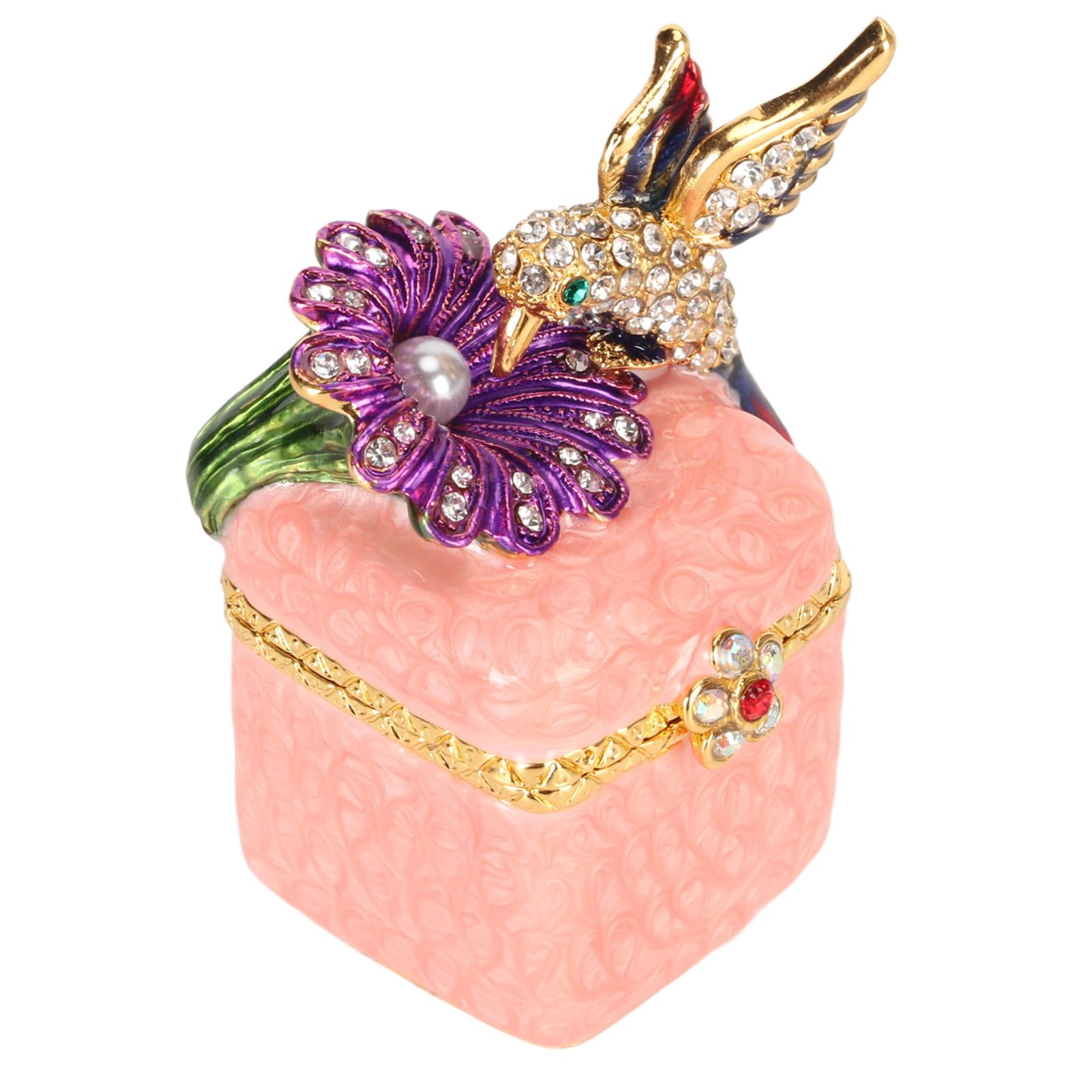 Porte-bijoux oiseau rose et boîte décorative en métal pour bagues et boucles