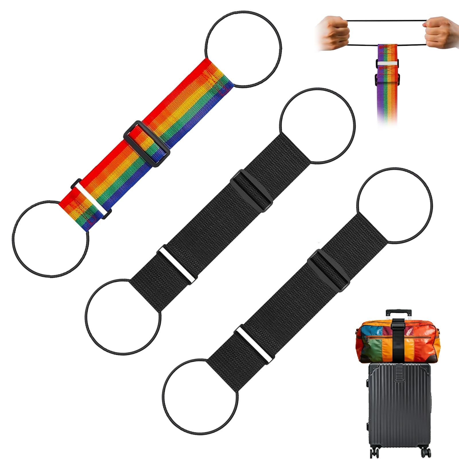 3Pcs, Luggage Straps, Multi-Use Adjustable Luggage Straps – Black & Rainbow Suitcase Connector Belts, Secure Stacking Bag Attachment Straps for Hands-Free Travel, High-Visibility Luggage Accessories-image-45