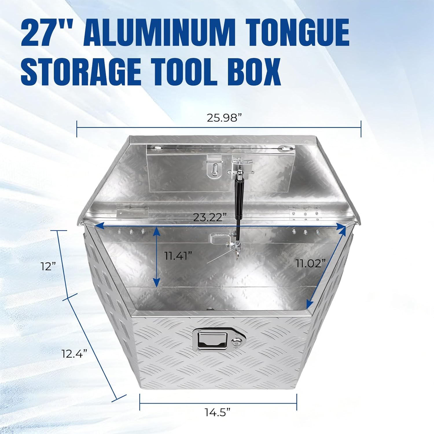 YESHMA 27" x 13" x 13" Trailer Tongue Tool Box Heavy Duty Aluminum with Latch and Keys Trailer Toolbox Organizer Truck Underbody Box Compatible with Pick Up Truck Bed RV Trailer ATV Silver