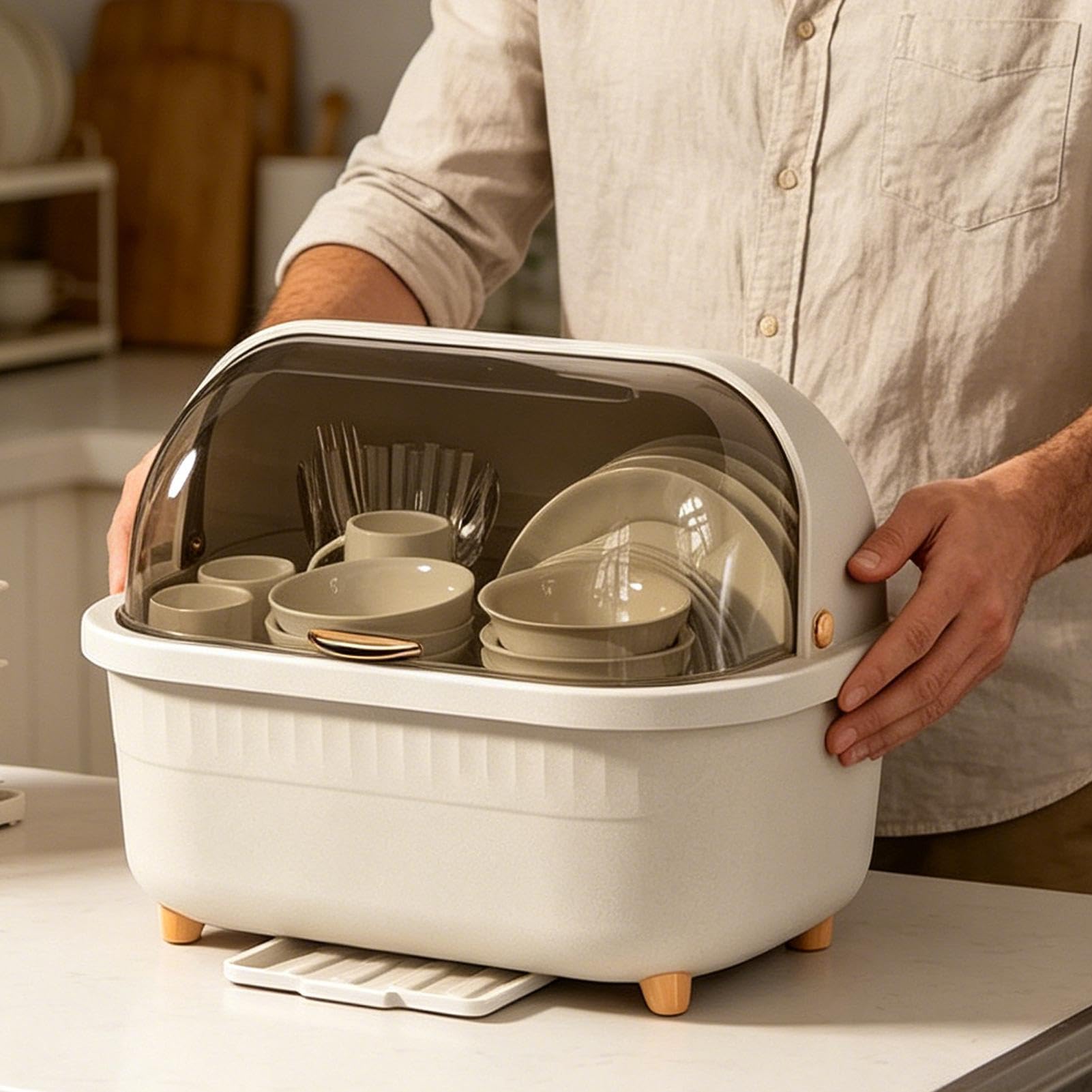 Porta Stoviglie Asciugatura per Cucina Organizer per Stoviglie con | Griglia Scolapiatti con Copertura per Proprietari di Casa, Affittuari, Amanti della Cucina, Casa, Appartamento, Cucin