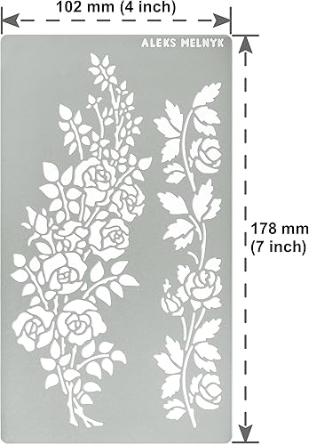 Miniatura 4 de Aleks Melnyk No.269 - Plantilla de metal, rama de flor de rosa, enredadera, remolinos, flor de hoja, plantilla pequeña, 1 unidad, plantilla para