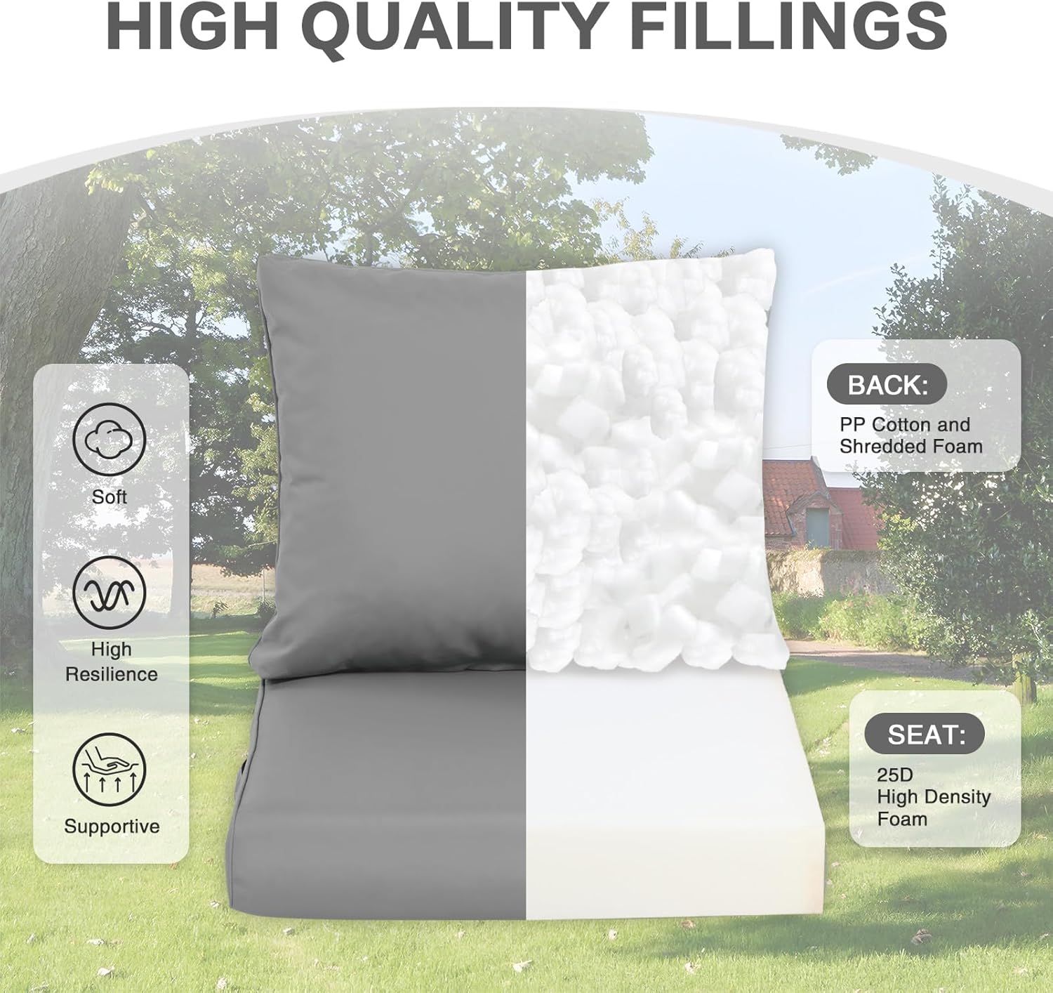BPS 23 x 26 Inch Outdoor Chair Cushion Set, Fade-Resistant and Water-Resistant Solution-Dyed Polyester Fabric Patio Deep Seat Cushion with Removable Cover and Straps for Outdoor/Indoor Use