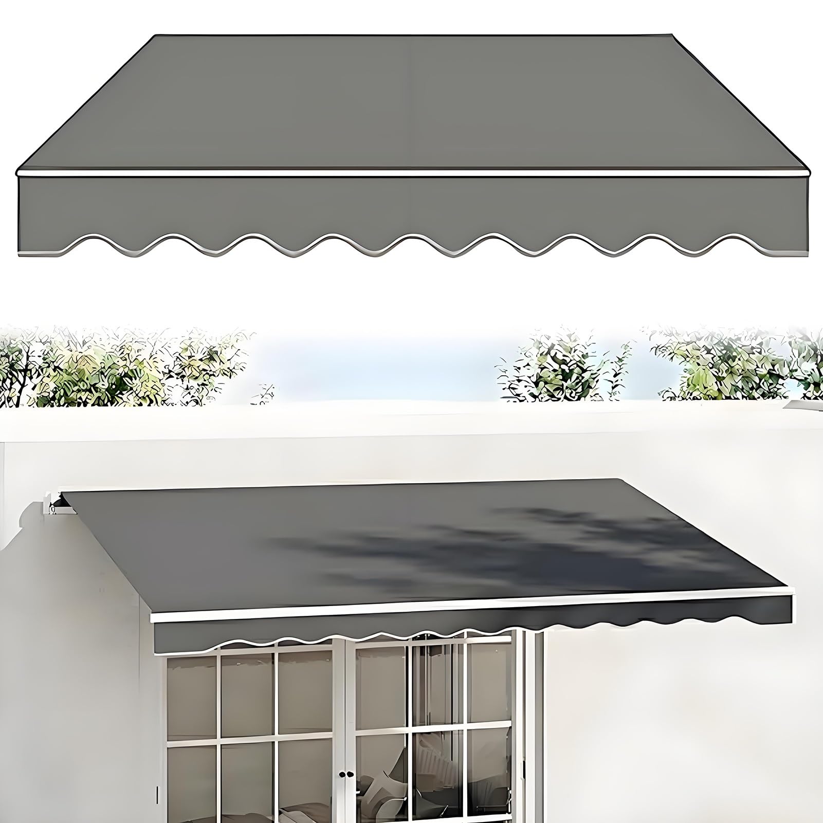Tissu Store Banne Toile De Rechange pour Store De Terrasse | Toile de auvent en polyester pour camping ou devanture de magasin Sans armature Imperméable, Gris(16.4x11.5ft/5x3.5m)