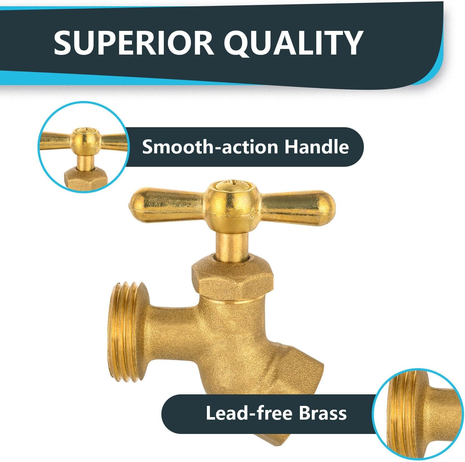 5 Pcs Hose Bibb Valve, 1/2" FIP x 3/4" MHT Brass No-Kink Plumbing Fitting, for Garden and Outdoor Water Connection