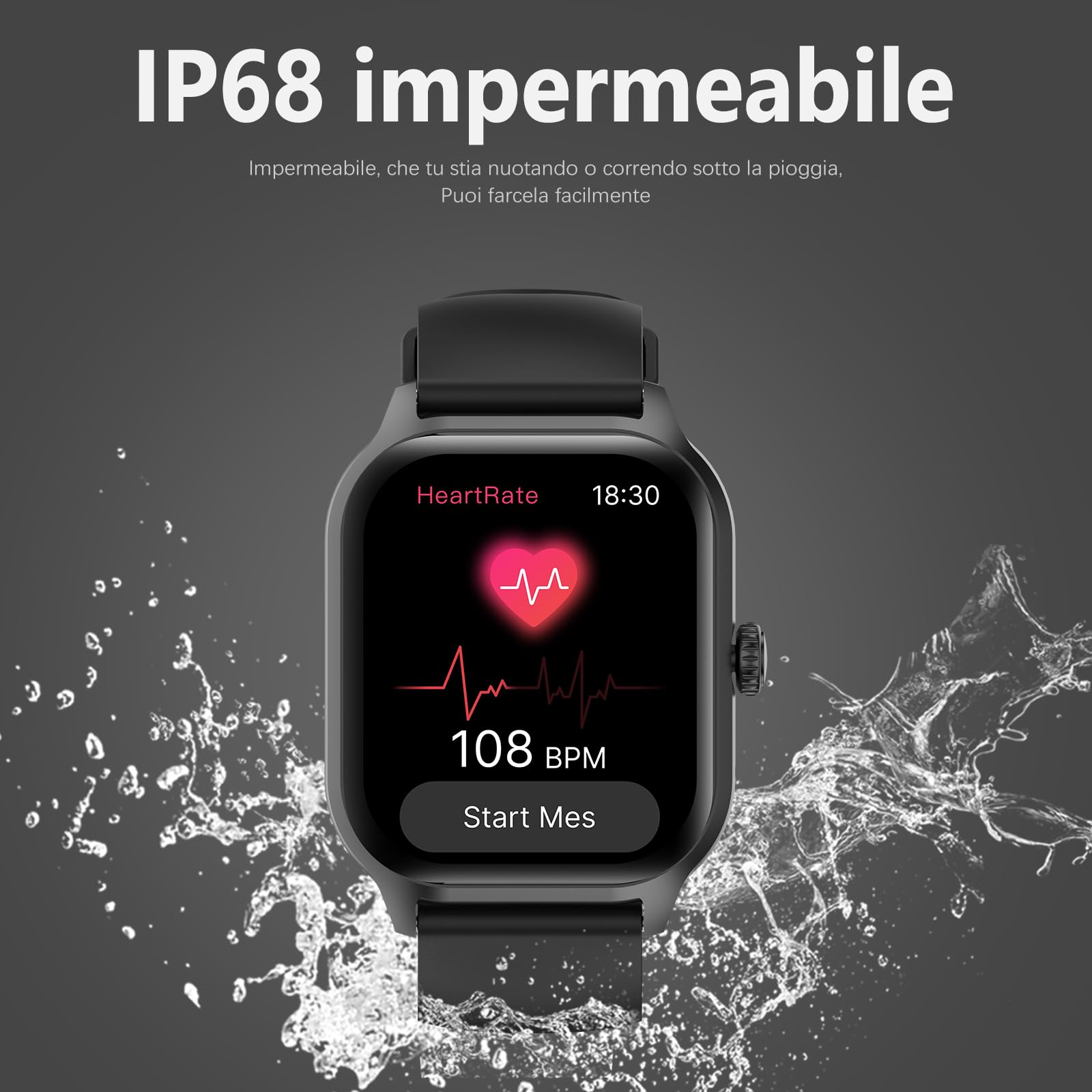 Smartwatch Uomo Donna con Chiamare/Rispondere, 2.01" Molteplici modalità Sportive Orologio Smartwatch con Contapassi/Sonno/Cardiofrequenzimetro, IP68 Orologio Intelligente per Andorid iOS