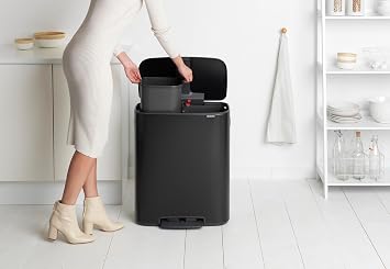 Brabantia Bo Pedal Bin, Matt Black, 2 x 30L Inner Buckets