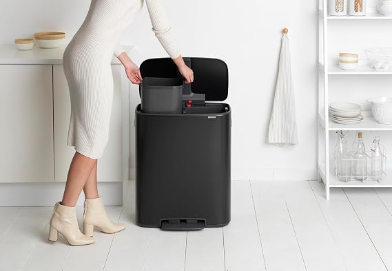 Brabantia Bo Pedal Bin, Matt Black, 2 x 30L Inner Buckets
