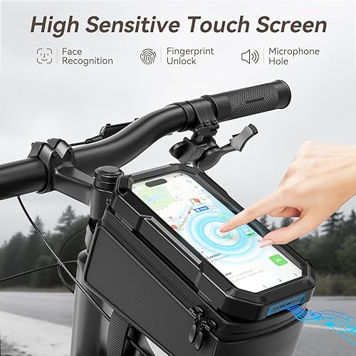 Miniatura 2 de KDD Bolsa de marco frontal para bicicleta con soporte impermeable para teléfono, bolsa de almacenamiento de ciclismo de montaña, bolsa de manillar