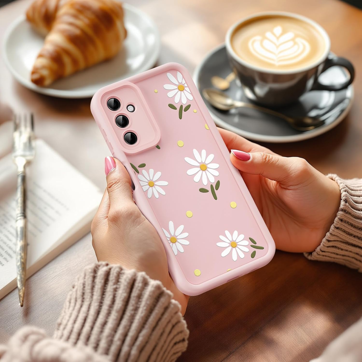 for Samsung Galaxy A25 5G Case, Creative Flower Pattern Design Girls Women Liquid Silicone Cover, Thicker Frame Shockproof and Scratch-Resistant Soft Case for Samsung A25 - Pink - Image 5