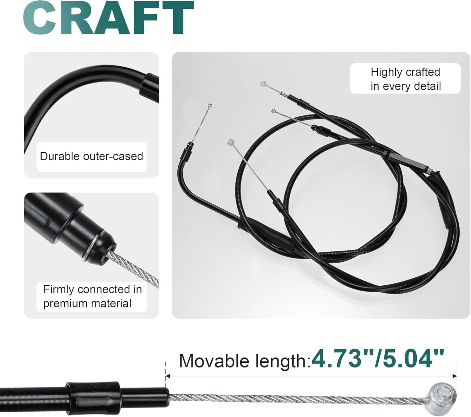 MoKitDora 44.5" Black Vinyl Coated Throttle Cable Set for 2014-2022 Harley XL Sportster 16" Bars 2011-2015 Softail FXST FXSTC FXSTD Models 18" Handlebar