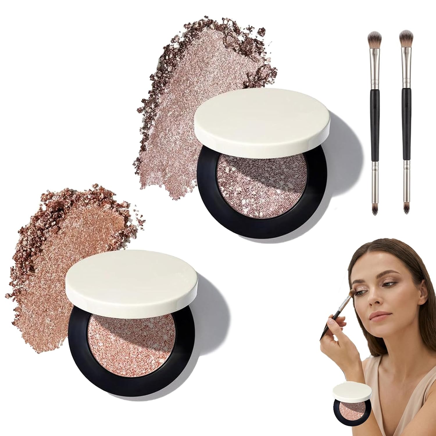 Multicolor Eyeliner & Eyeshadow, Multicolor Metallic Eyeshadow – Buildable, Shimmering Metallic Eyeshadows, With Double-Ended Beauty Brush (#01+#02)