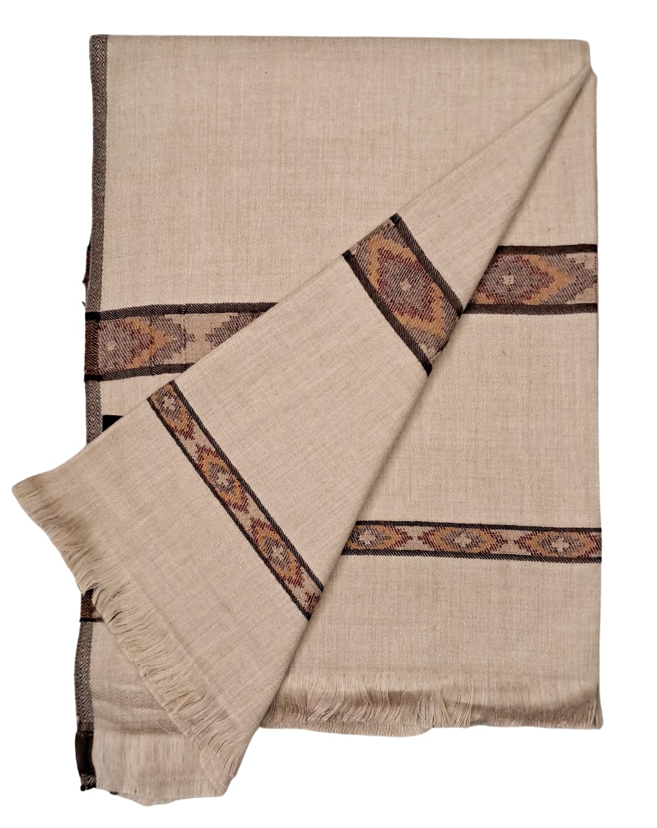 Arvore Bunkaar Plain Woollen Men's Dhariwal Indian Lohi/Shawl with Kullu Border [45" X 90"]