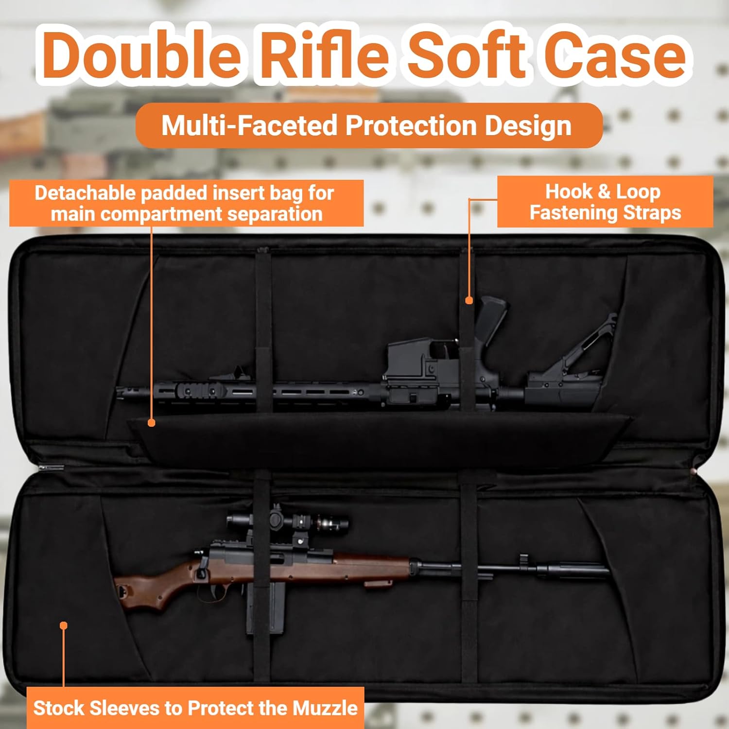 Double Rifle Soft Case Dual Rifle Bag Tactical Shotgun Case with Scopes Tactical Pockets Backpack for Hunting and Shooting Gear Storage