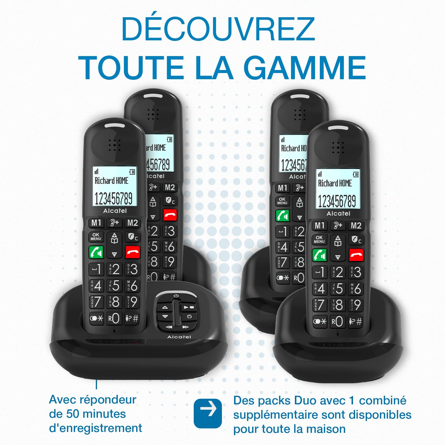 ALCATEL XL685 Voice - Teléfono Fijo inalámbrico DECT Senior con contestador - Pantalla de Alta legibilidad - Teclas Grandes - Audio Boost - Manos Libres - Bloqueo de Llamadas - Negro