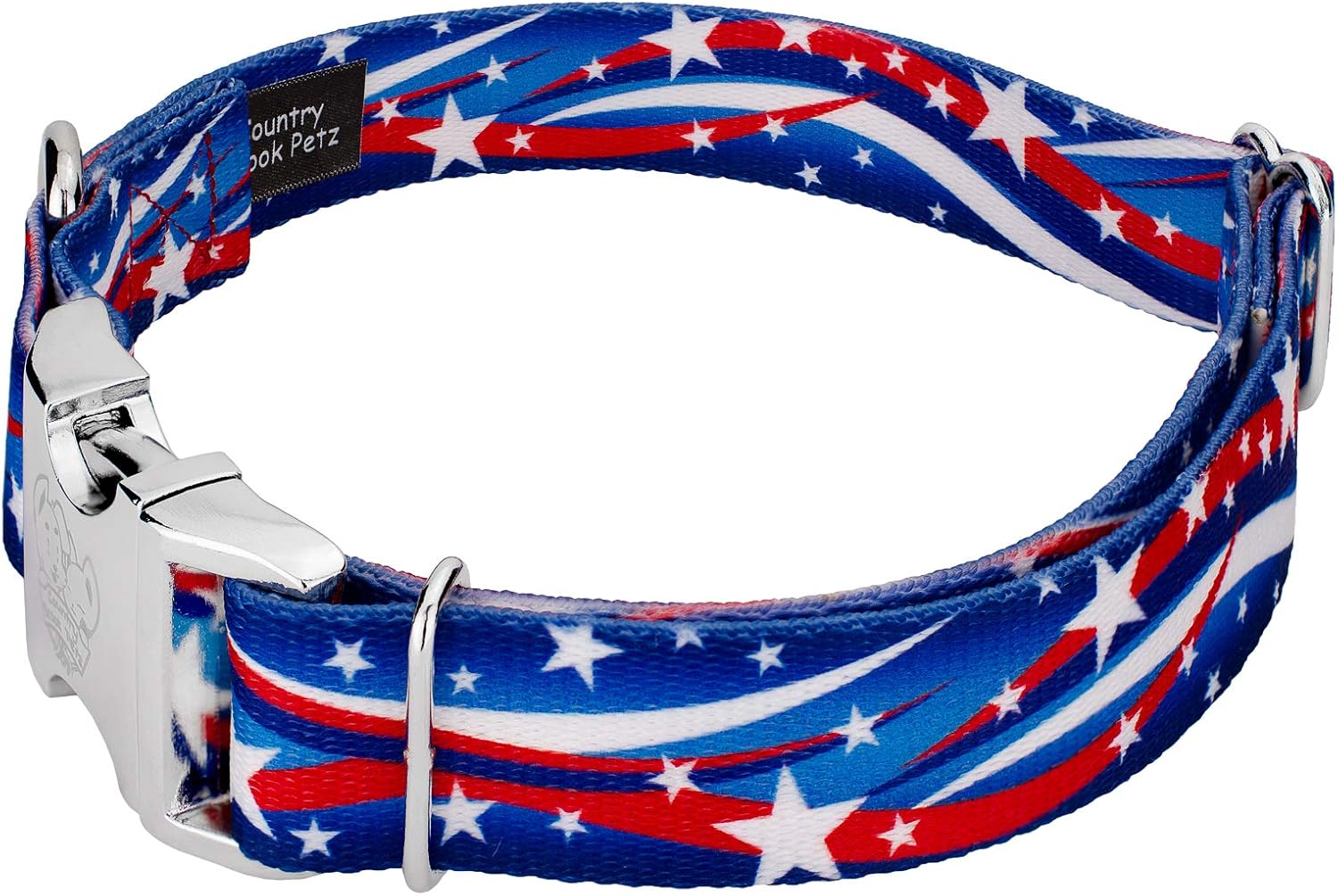 Country Brook Design - Star Spangled Premium Dog Collar & Leash - Americana Collection Featuring Patriotic Designs (1 Inch, Large)