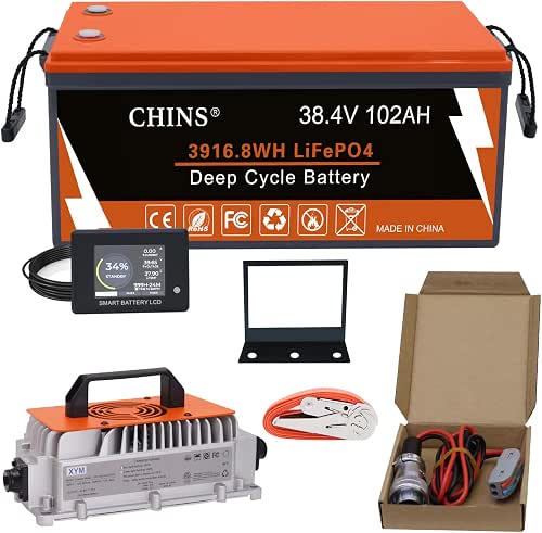 CHINS 36V 102Ah Golf Cart Battery, Built-in Smart 200A BMS,