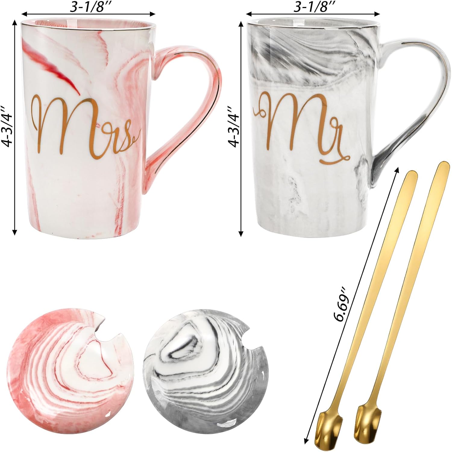 Yesland 13.5 Oz Mr and Mrs Coffee Mugs, Wedding Gifts for Couple/Bride and Groom, Ceramic Marble Cups for Bridal Shower Engagement Wedding, Married Couples Anniversary