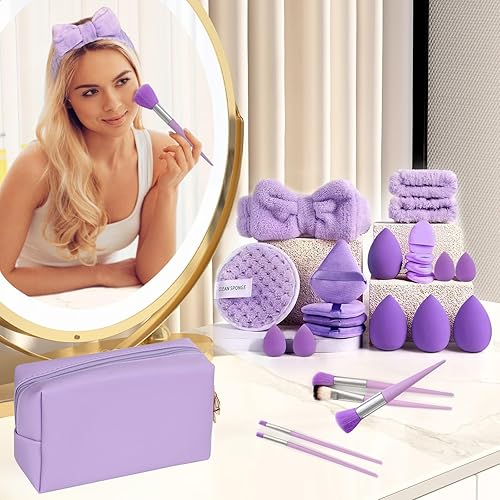 Miniatura 5 de Juego de 40 piezas de regalo de moda para niñas adolescentes, juego de brochas de maquillaje + esponjas de mezcla + juego de rizadores de seda sin