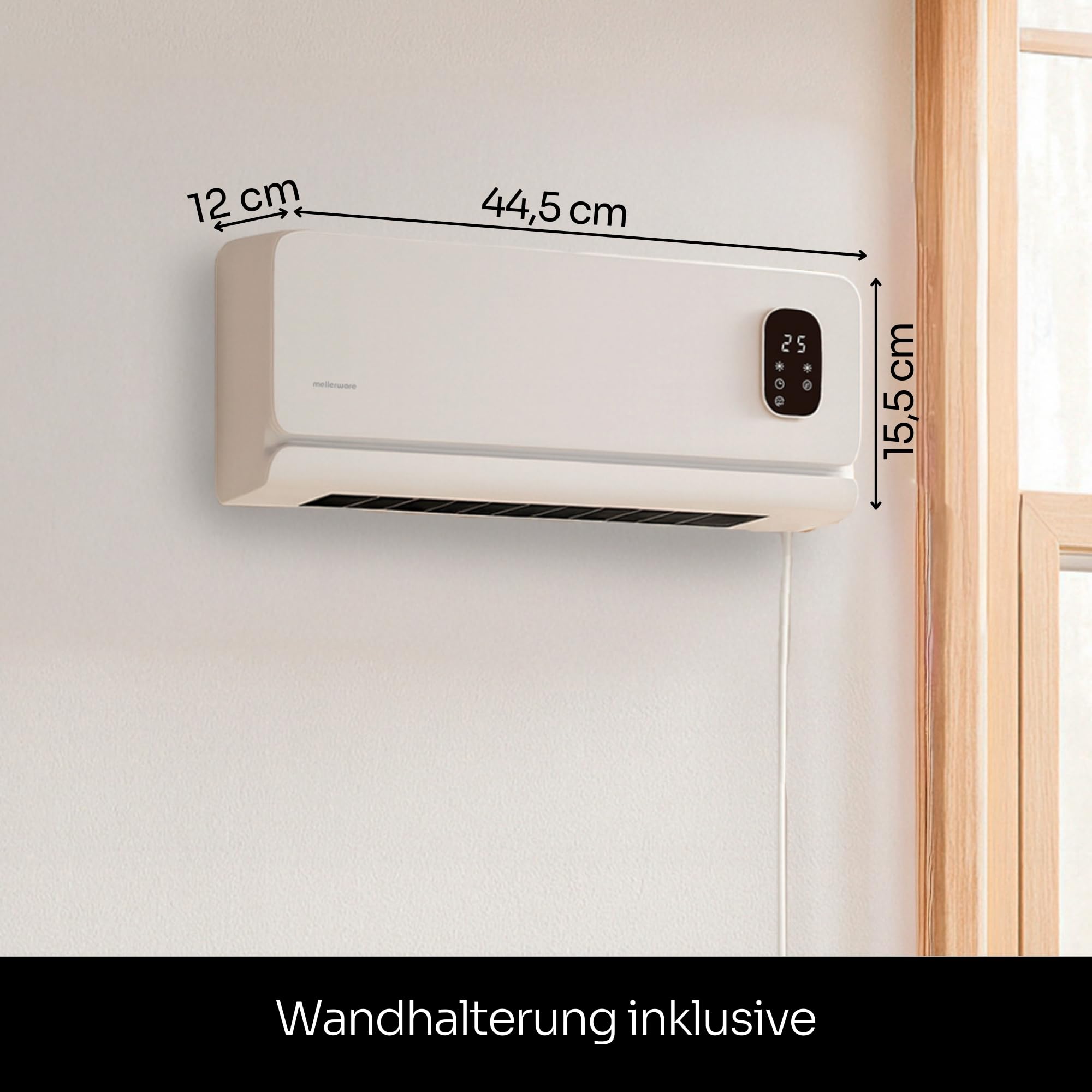 Mellerware Homy Wall Wandheizer, energiesparend, Keramik, 2000 W, Timer, 2 Temperaturstufen, LED-Display, Fernbedienung, Überhitzungsschutz
