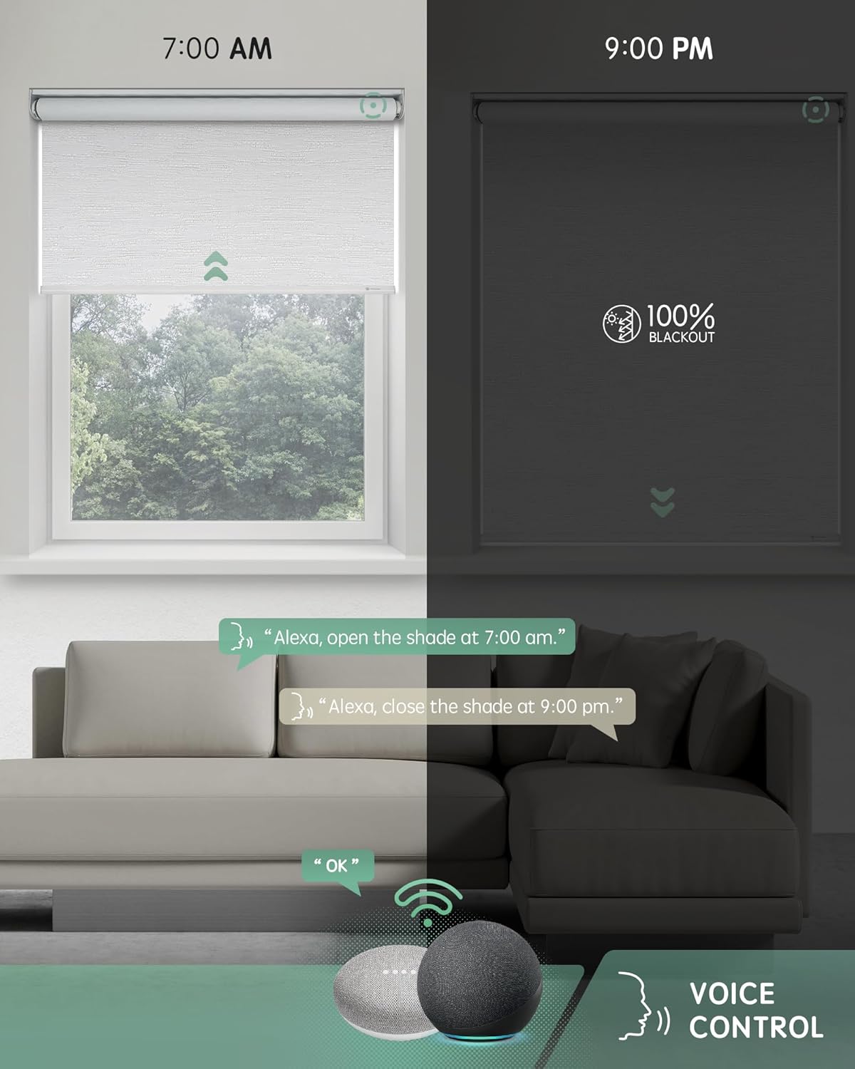 Yoolax Motorized Blinds with Remote, Blackout Smart Blinds for Windows Motorized Roller Shades, Automatic Window Blinds Directly Compatible with Alexa Electric Blinds (Jacquard White, 31" W x 72" H)