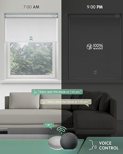 Miniatura 10 de Yoolax Persianas motorizadas con control remoto, persianas inteligentes opacas para ventanas, persianas enrollables motorizadas, persianas Tela