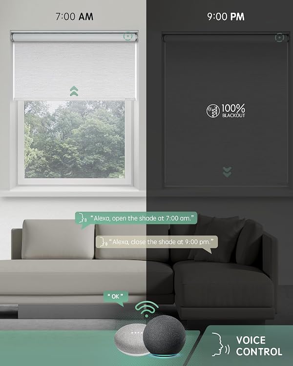 Yoolax Motorized Blinds with Remote, Blackout Smart Blinds for Windows Motorized Roller Shades, Automatic Window Blinds Directly Compatible with Alexa Electric Blinds (Jacquard White, 33" W x 72" H) by Yoolax - Image 3