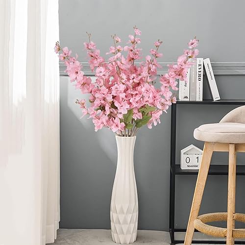 Miniatura 5 de 6 flores artificiales de delphinium de tallo largo de 35.43 pulgadas, flores artificiales rosas para jarrón alto, arreglos de boda, ramos de novia,