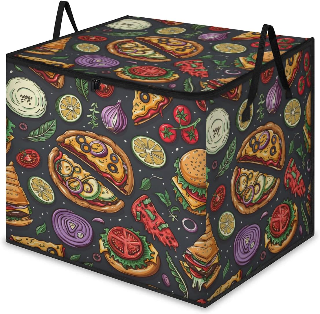 Honeybaby 214L Extra Large Comforter Storage Bag Food Pizza Storage Totes with Lids Waterproof Closet Organizer Folding Blanket Storage Bags for Clothes Bedding Pillows