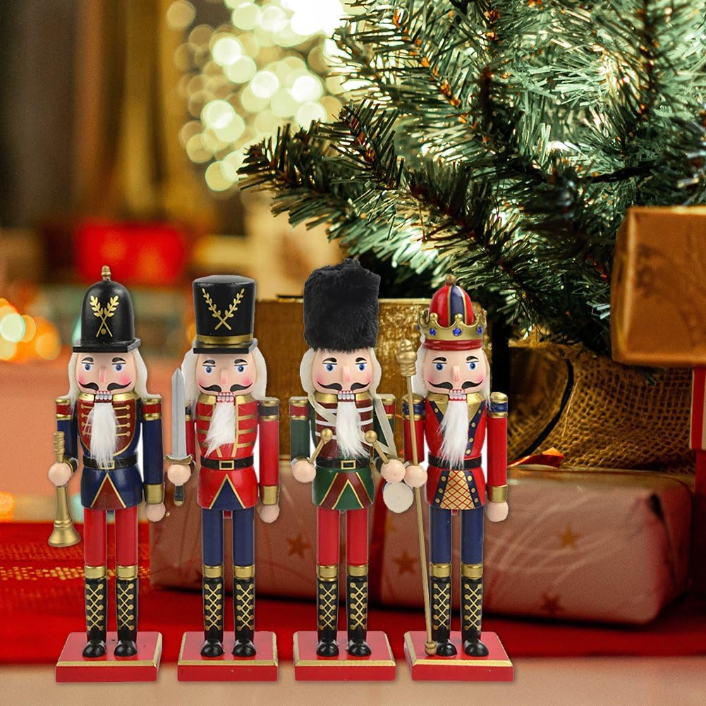 Figurines De Casse-Noisette en Bois, 4 Pièces/Ensemble, Figurines De Soldat, Décor Traditionnel en Bois pour Maison, Décoration De Fête De Cheminée