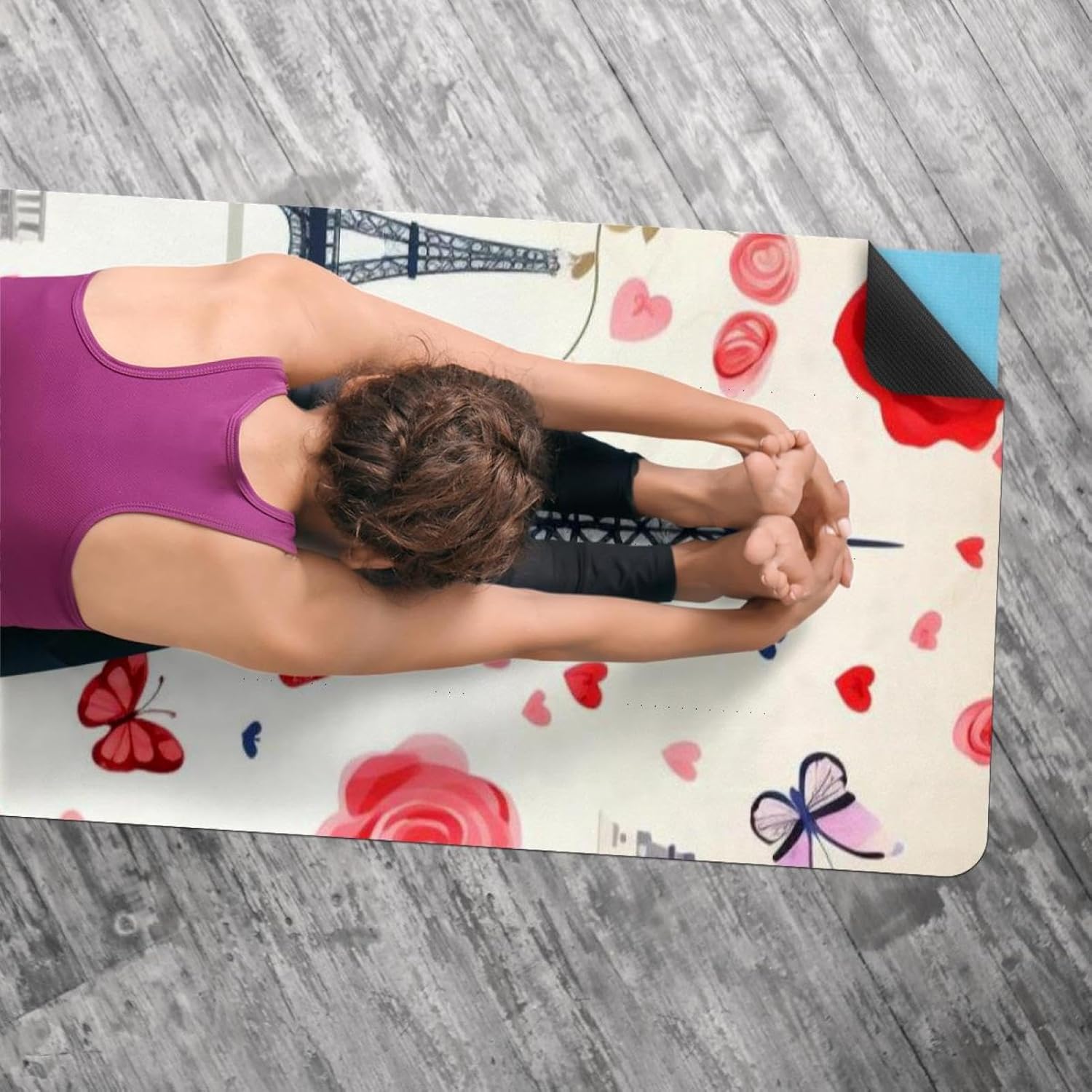 Yoga Towel, Eiffel Tower Valentine's Day Pattern Non Slip Sweat Absorbent Hot Yoga Mat Towel for Hot Yoga, Pilates and Fitness - 72.8" x 26.8"
