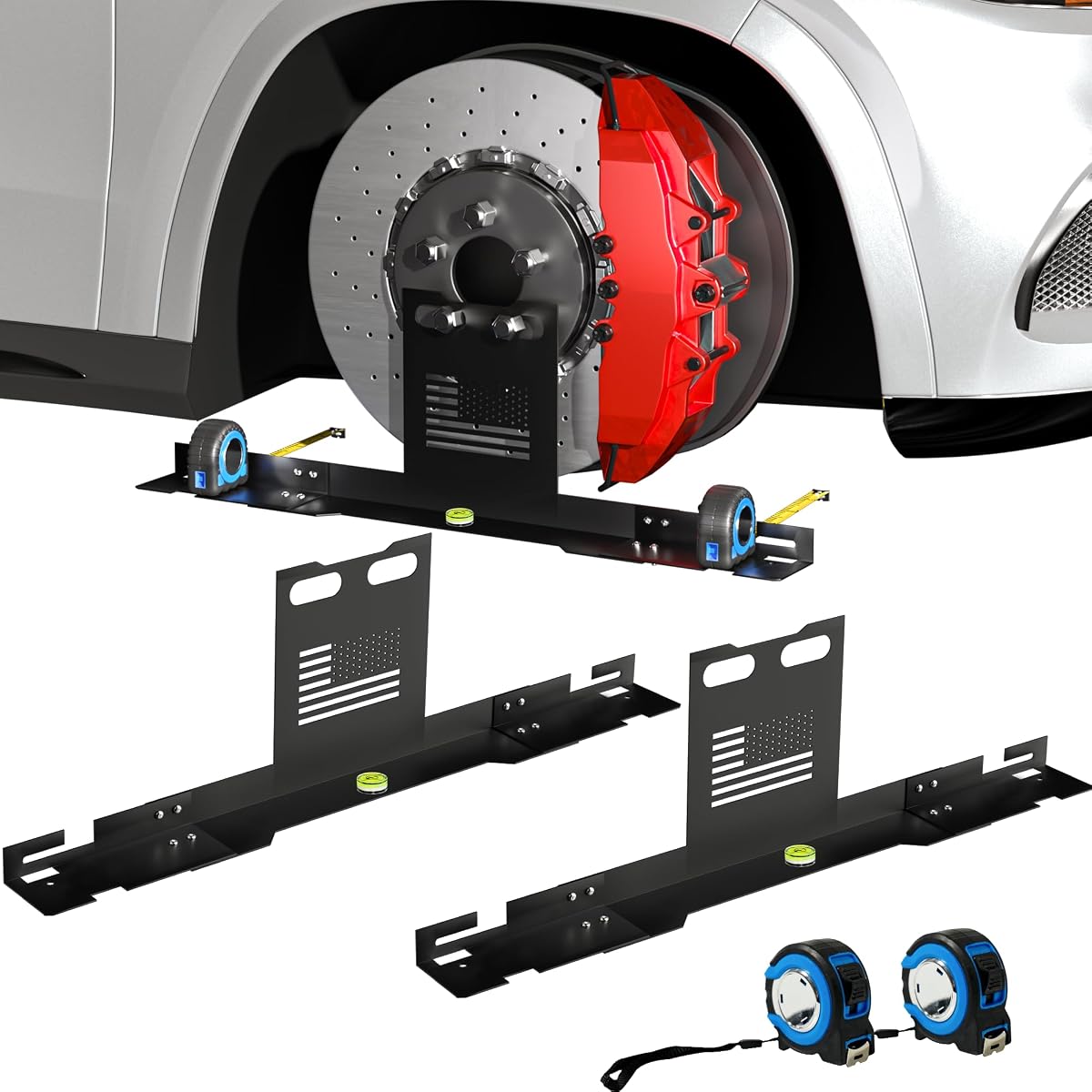 Kit de herramientas de alineación de ruedas de alta resistencia mejorado, herramientas de alineación de dedos automotrices con revestimiento a prueba de óxido con 2 cintas métricas, soportes de cubo, placas de equilibrio para automóviles, camiones, jeeps, SUV, remolques