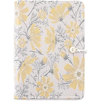 SUPERFINDINGS A5 Folder 6 Rings Refillable Envelope Loose Leaf Cover Personal Planner with Button Yellow Floral Pattern Notebook Folder for A5 Planner Inserts Refill Paper Not Refill Paper
