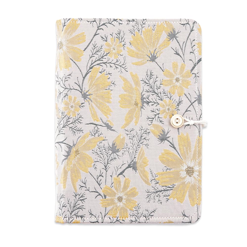 SUPERFINDINGS A5 Binder 6 Ring Refillable Cover Loose Leaf Personal Planner Cover with Button Yellow Floral Notebook Binder for A5 Planner Inserts Refill Paper(No Refill Paper)