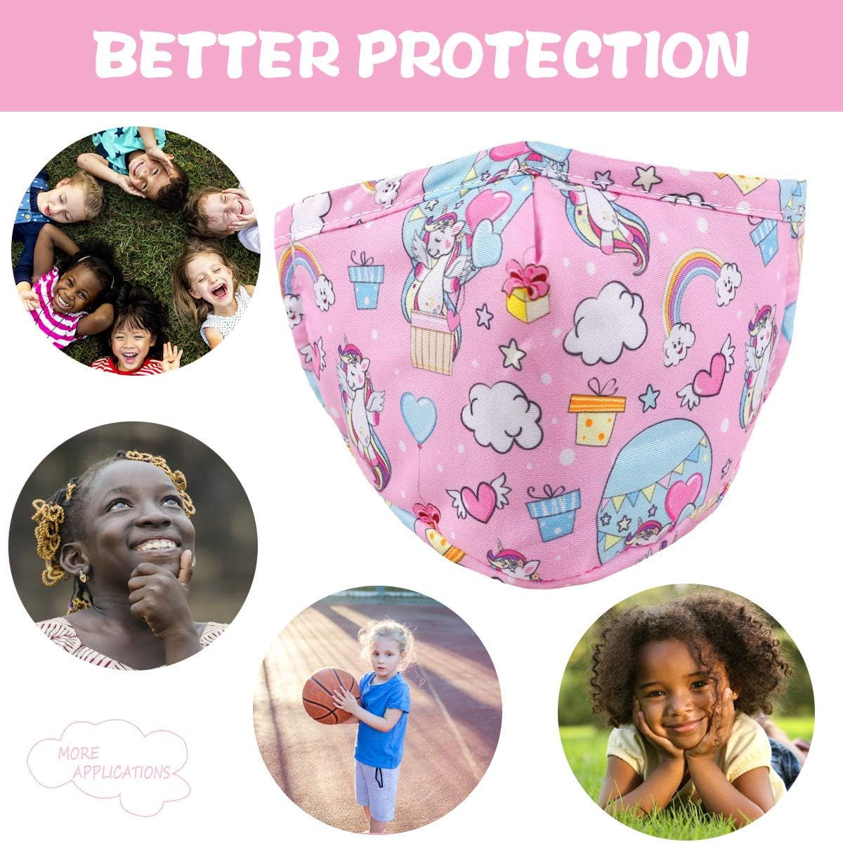 Washable Kids Face Mask with Adjustable Ear Loops,Reusable Cute Designer Breathable Facemask for Girl Gift