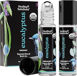 Healing Solutions - (2 Pack) Eucalyptus Essential Oil Organic Roll On Set USDA Certified Roller Rub on Chest and Breathe, ...