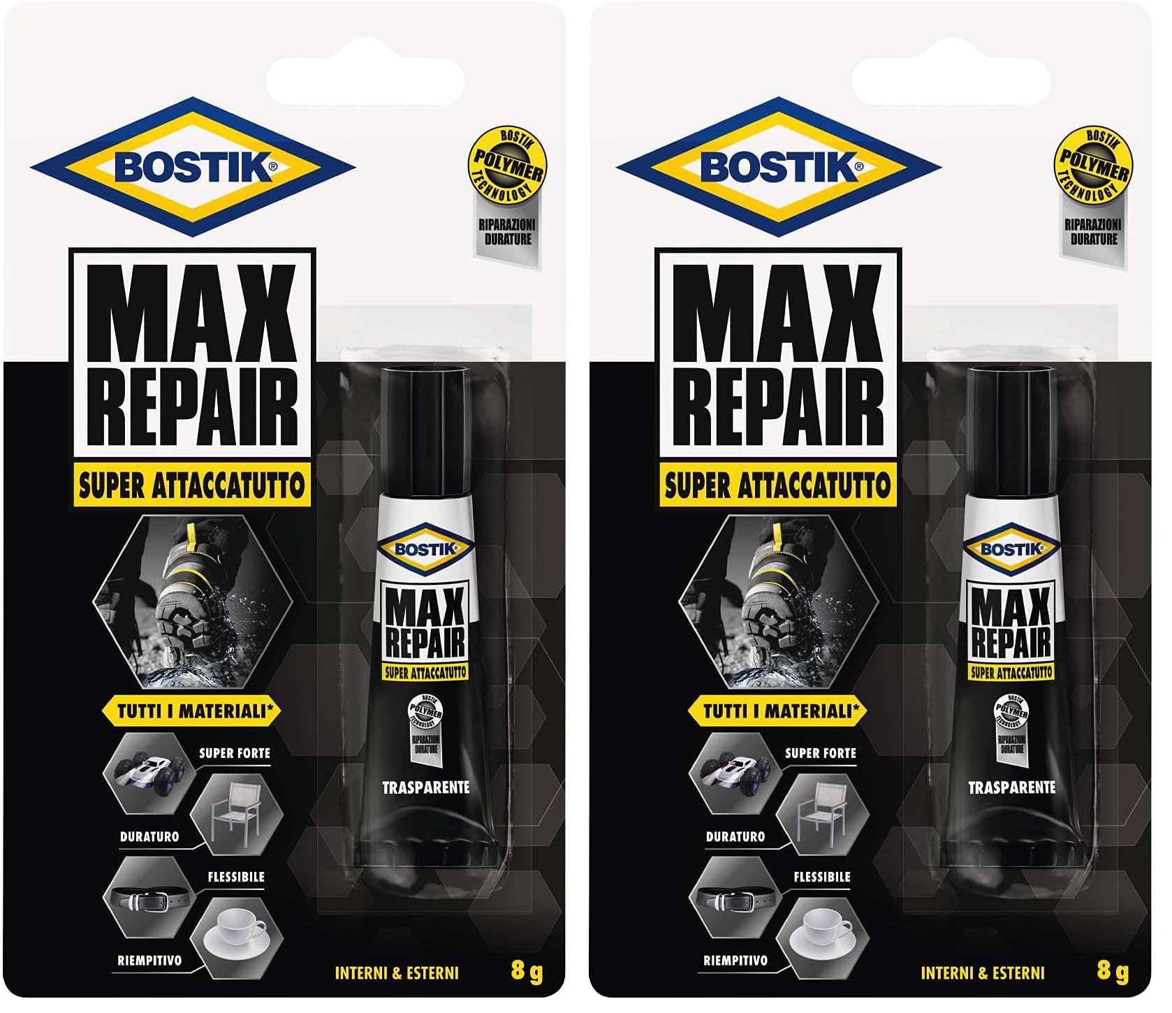 BOSTIK Max Repair adesivo di riparazione super forte, flessibile, per incollaggi estremi 8g trasparente (Confezione da 2)