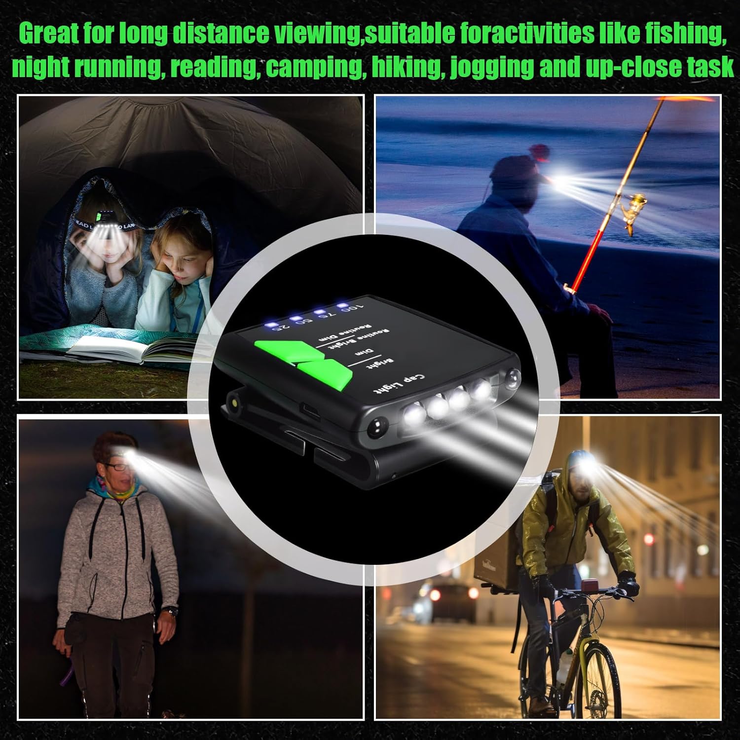 Mudder 2 Pcs Rechargeable Cap Light with Head Strap and USB Cable LED Cap Flashlight Clip Waterproof Ultra Bright Hat Flashlight Headlamp for Hunting Fishing Camping Hiking Cycling - Image 7